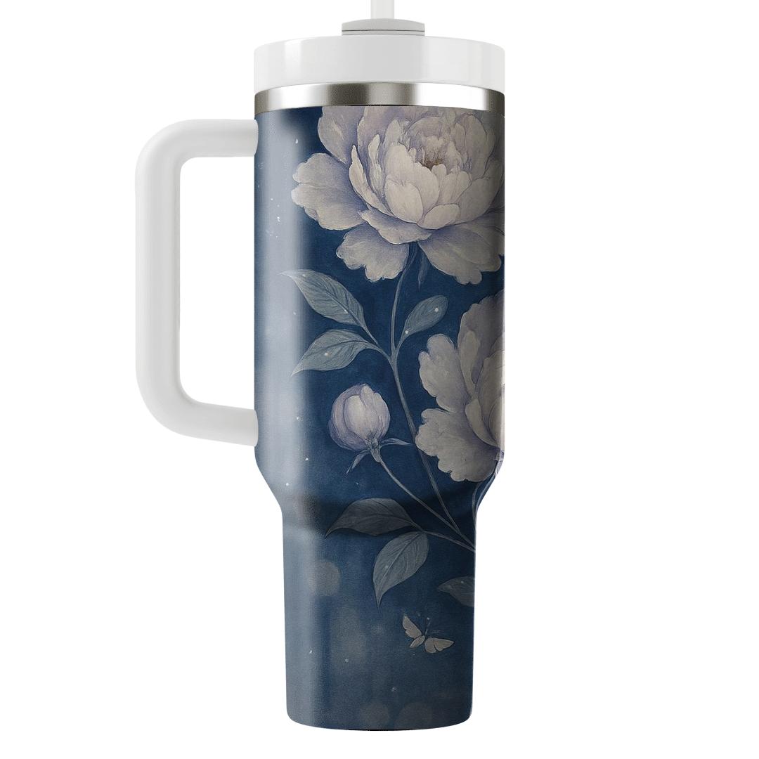 Moonlit Peony Cascade tumblers with lids
