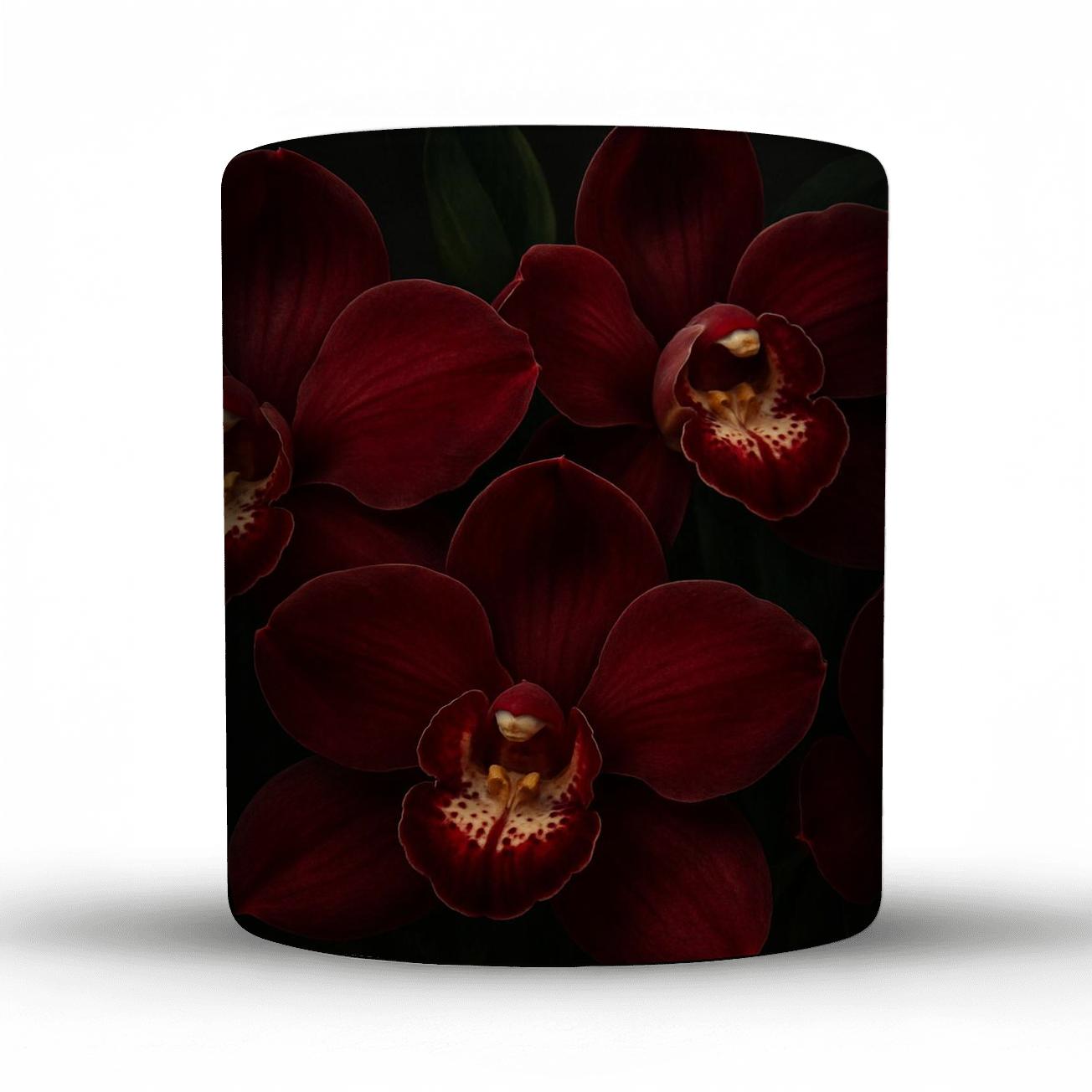 Crimson Orchid Elegance travel mugs with handles