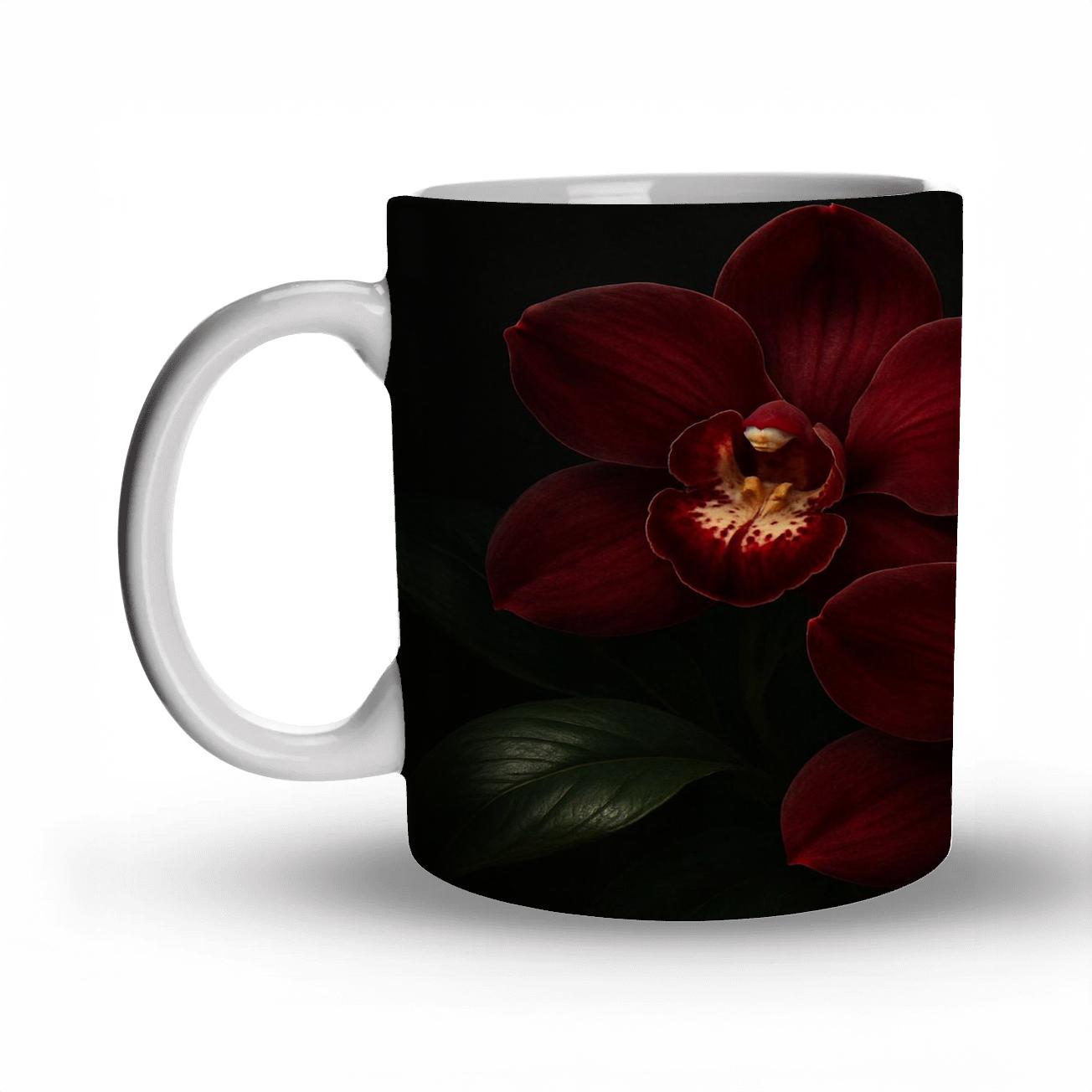 Crimson Orchid Elegance travel mugs with handles