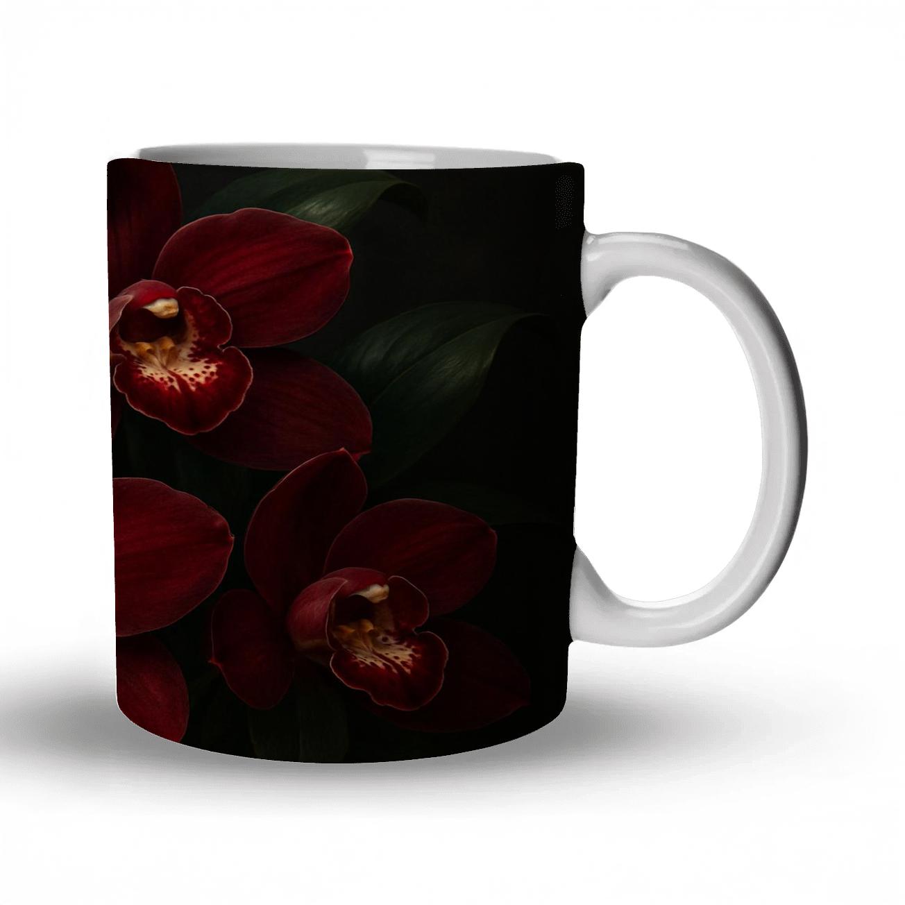 Crimson Orchid Elegance travel mugs with handles