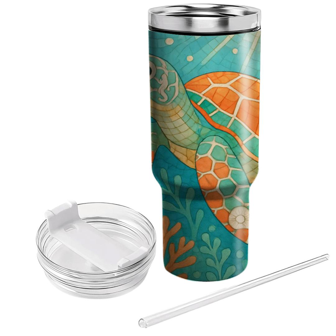 Coral Reef Turtle Mosaic custom tumblers