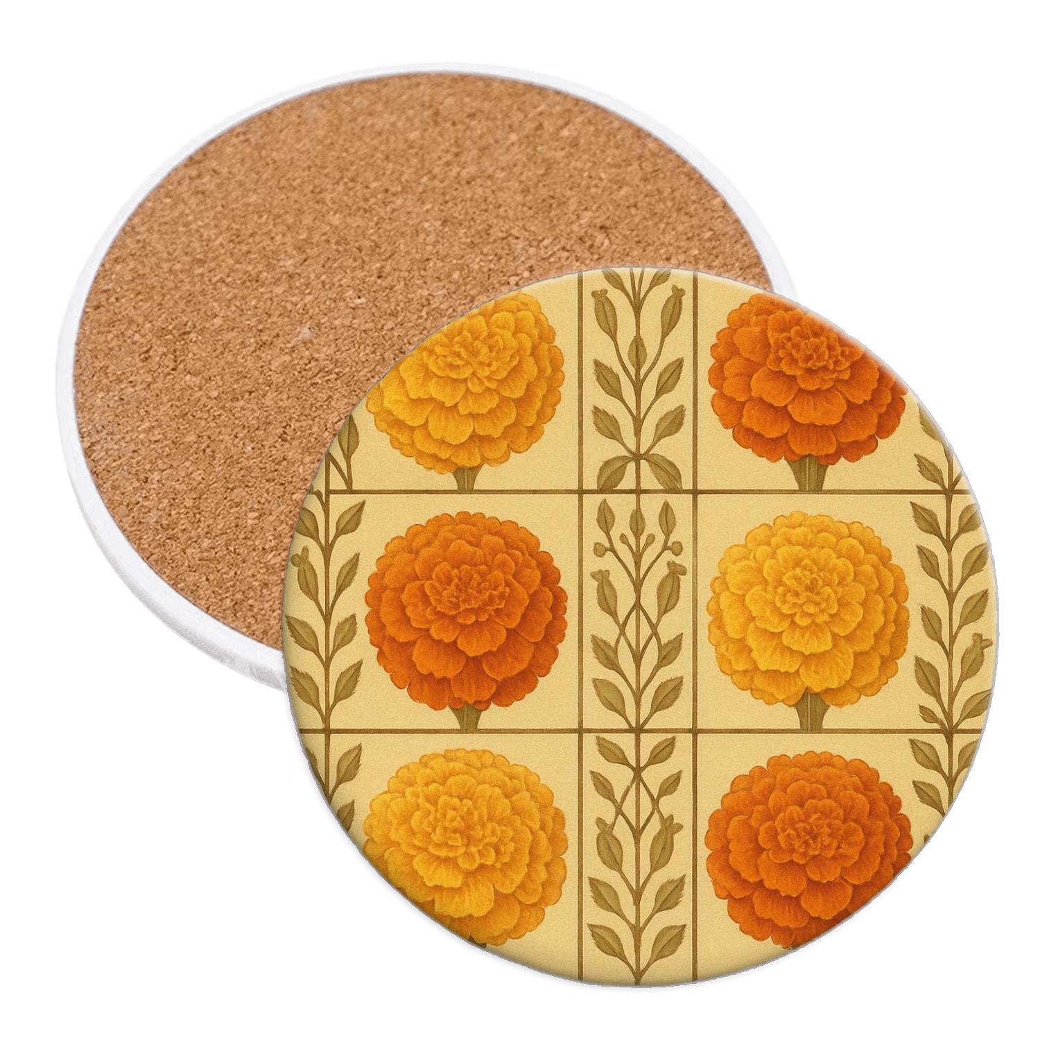 Vintage Marigold Mosaic custom engraved coasters