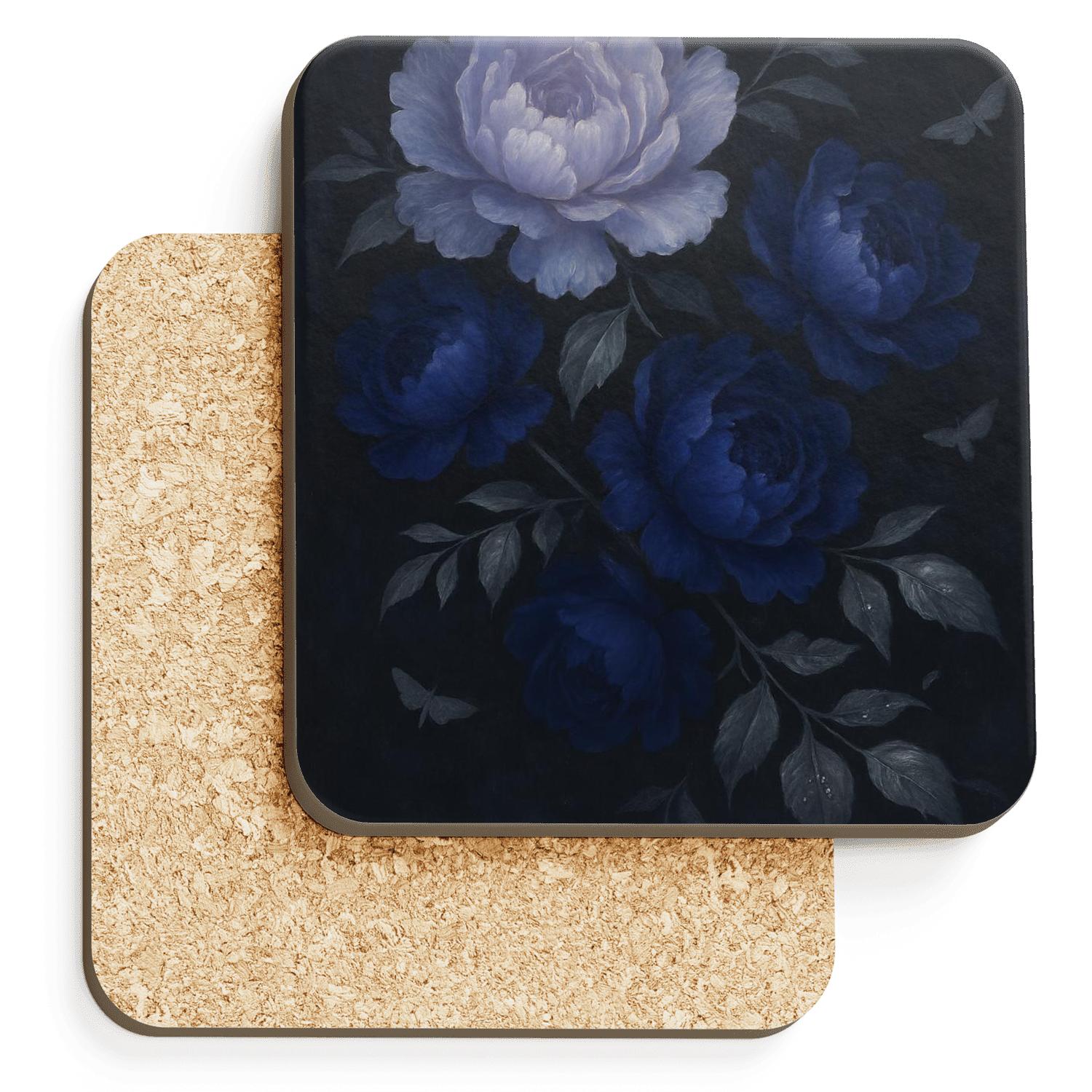 Moonlit Peony Cascade decorative beverage coasters