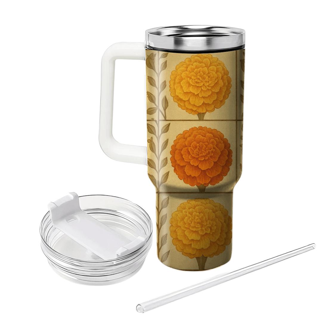 Vintage Marigold Mosaic tumblers with lids