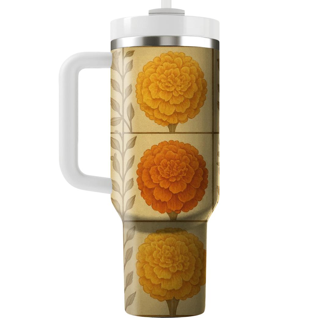 Vintage Marigold Mosaic tumblers with lids
