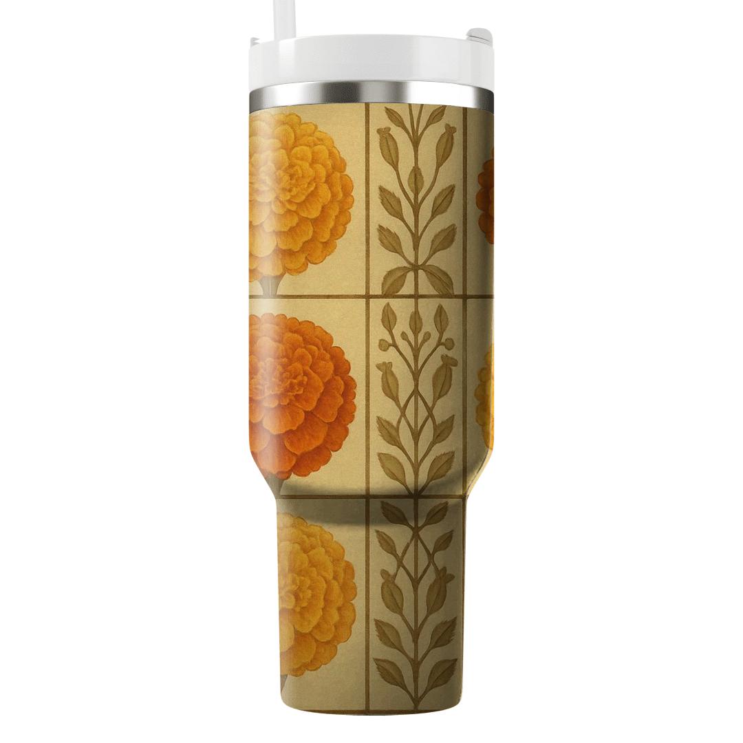 Vintage Marigold Mosaic tumblers with lids