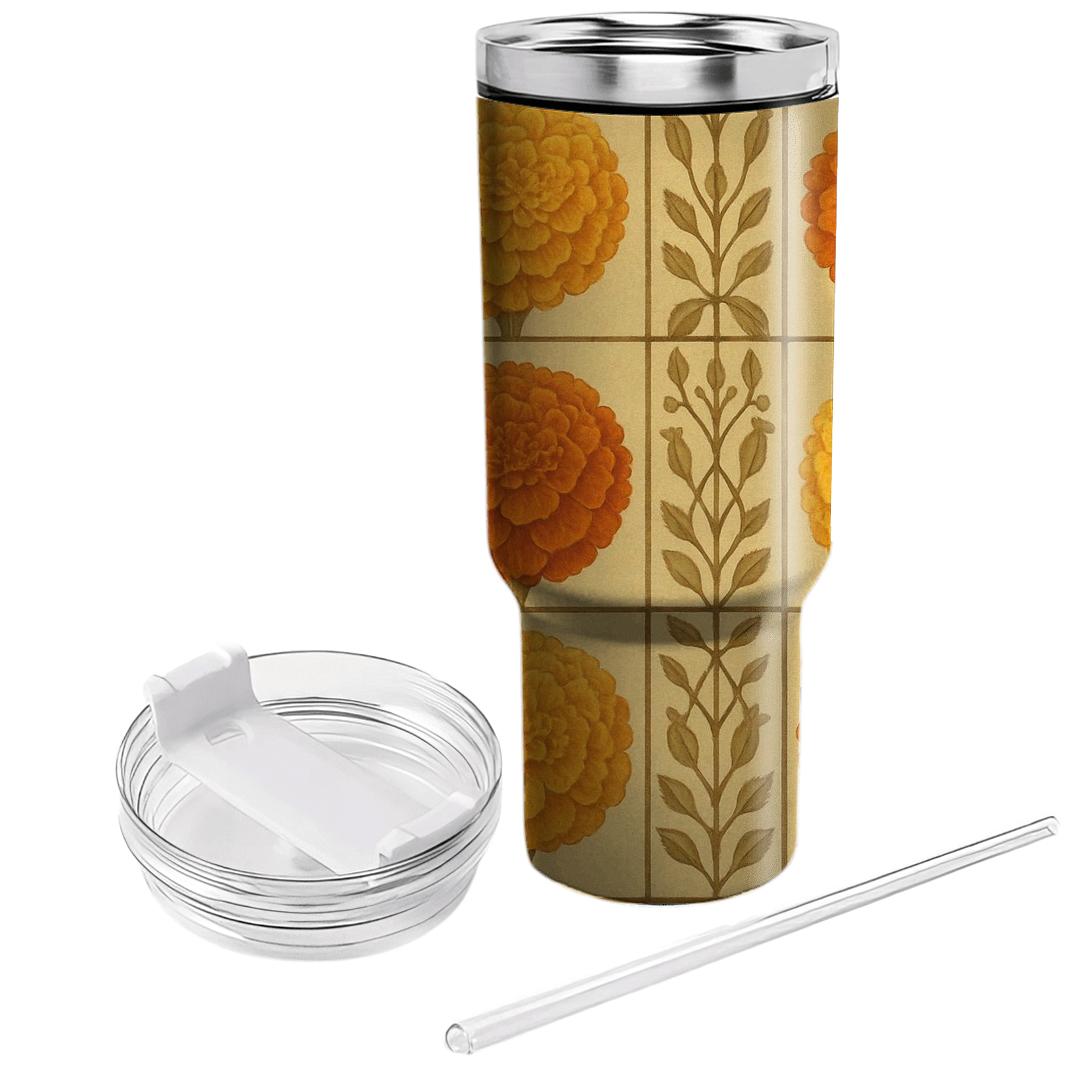 Vintage Marigold Mosaic tumblers with lids