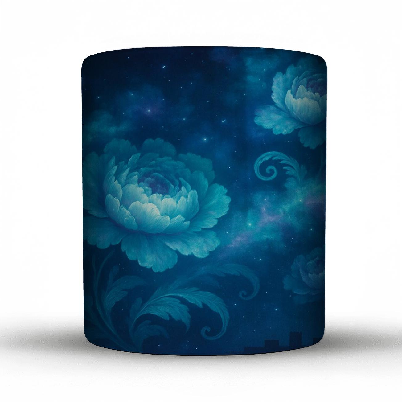 Midnight Nebula Blossom travel mugs with handles