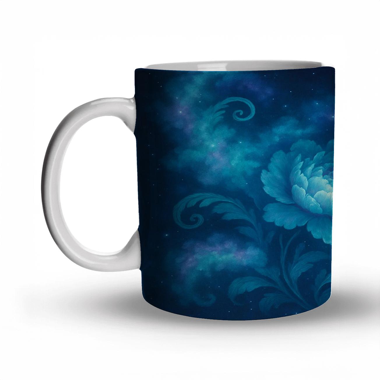Midnight Nebula Blossom travel mugs with handles