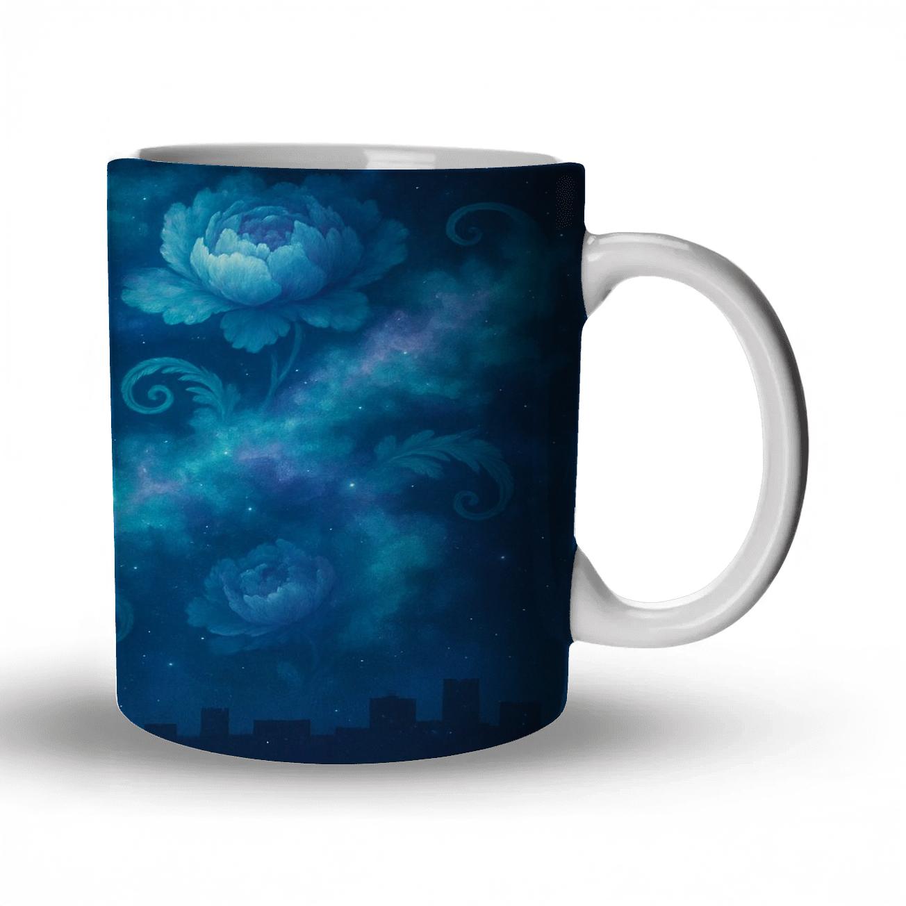 Midnight Nebula Blossom travel mugs with handles