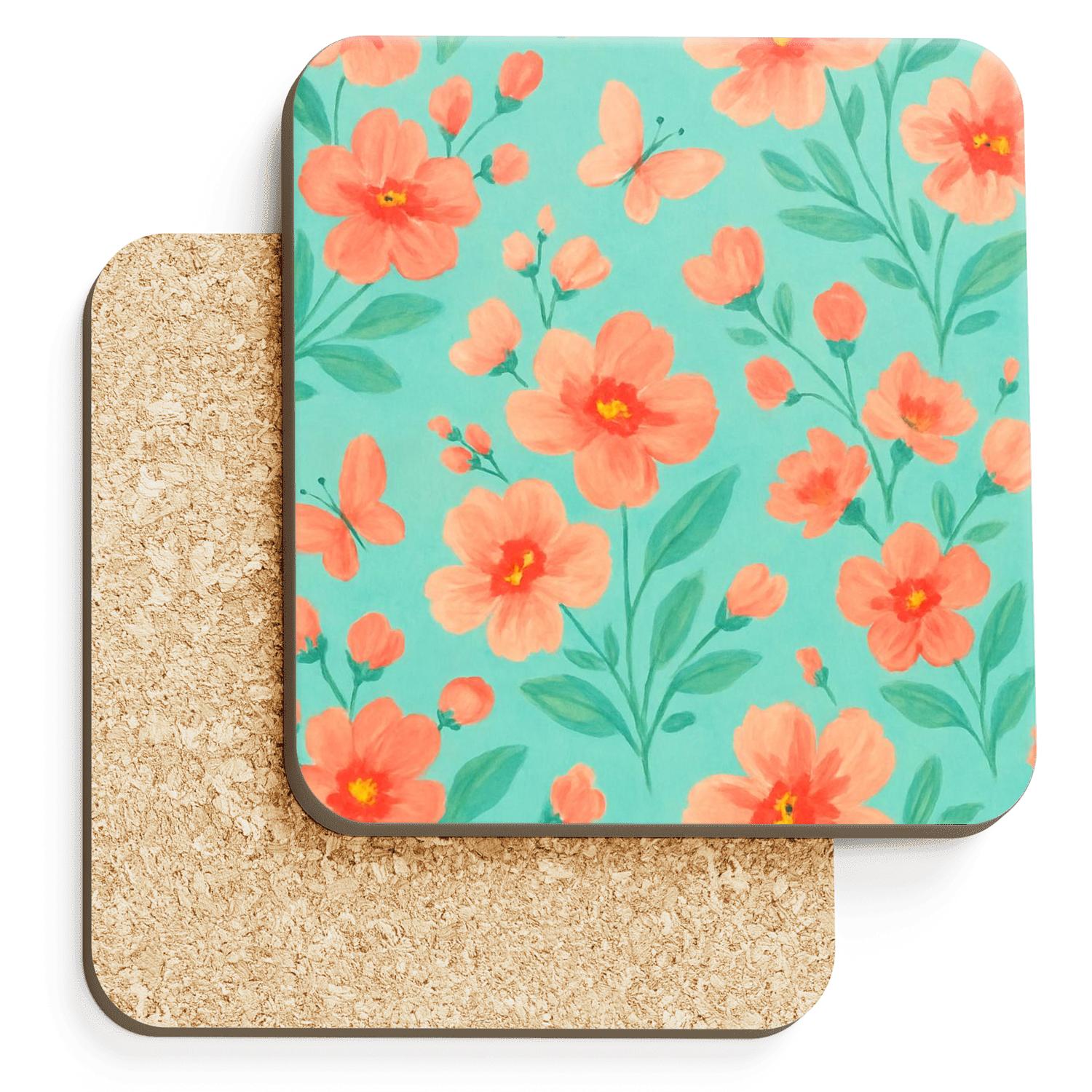 Sunlit Coral Garden wooden table coasters