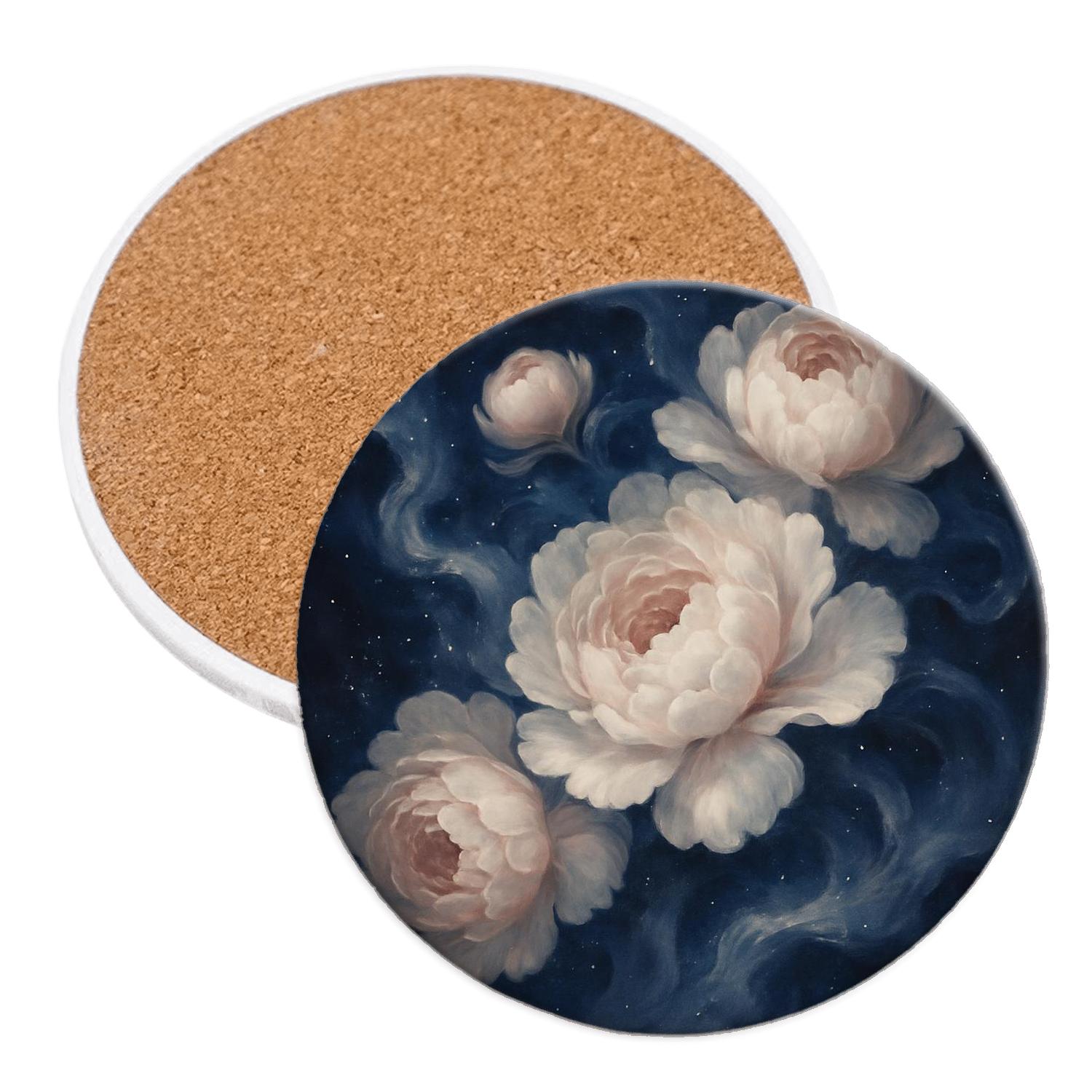 Midnight Nebula Peonies custom engraved coasters