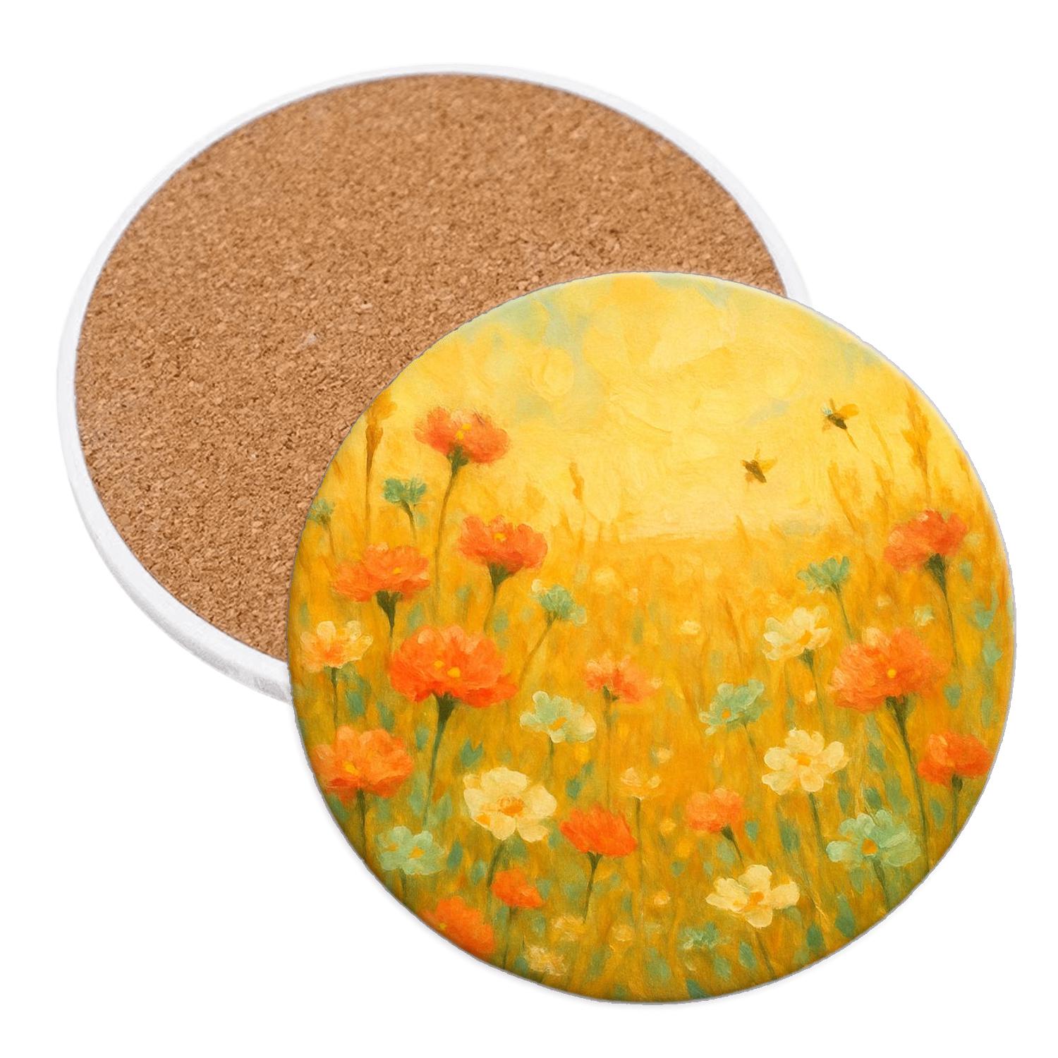 Sunlit Prairie Wildflowers elegant tabletop coasters