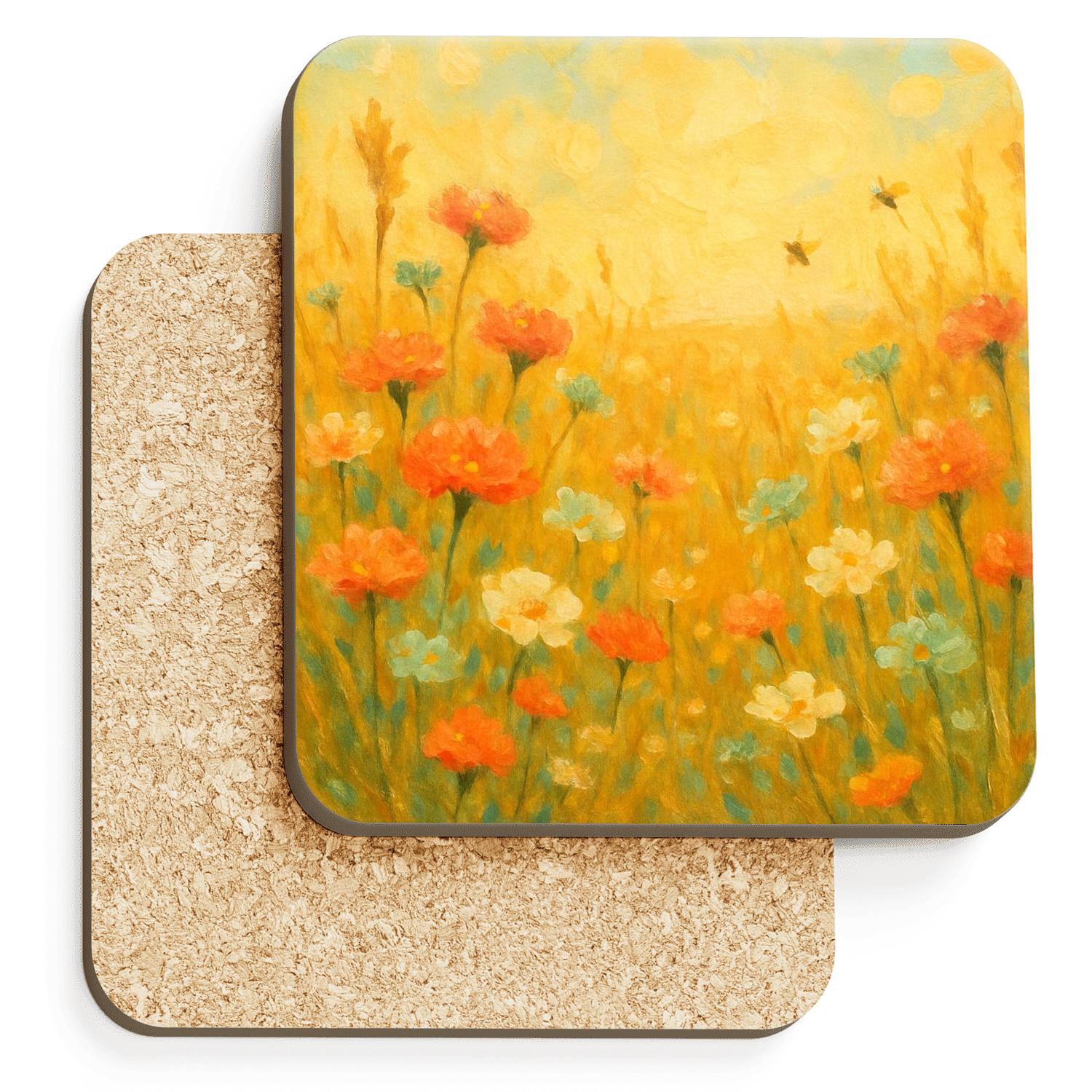 Sunlit Prairie Wildflowers elegant tabletop coasters