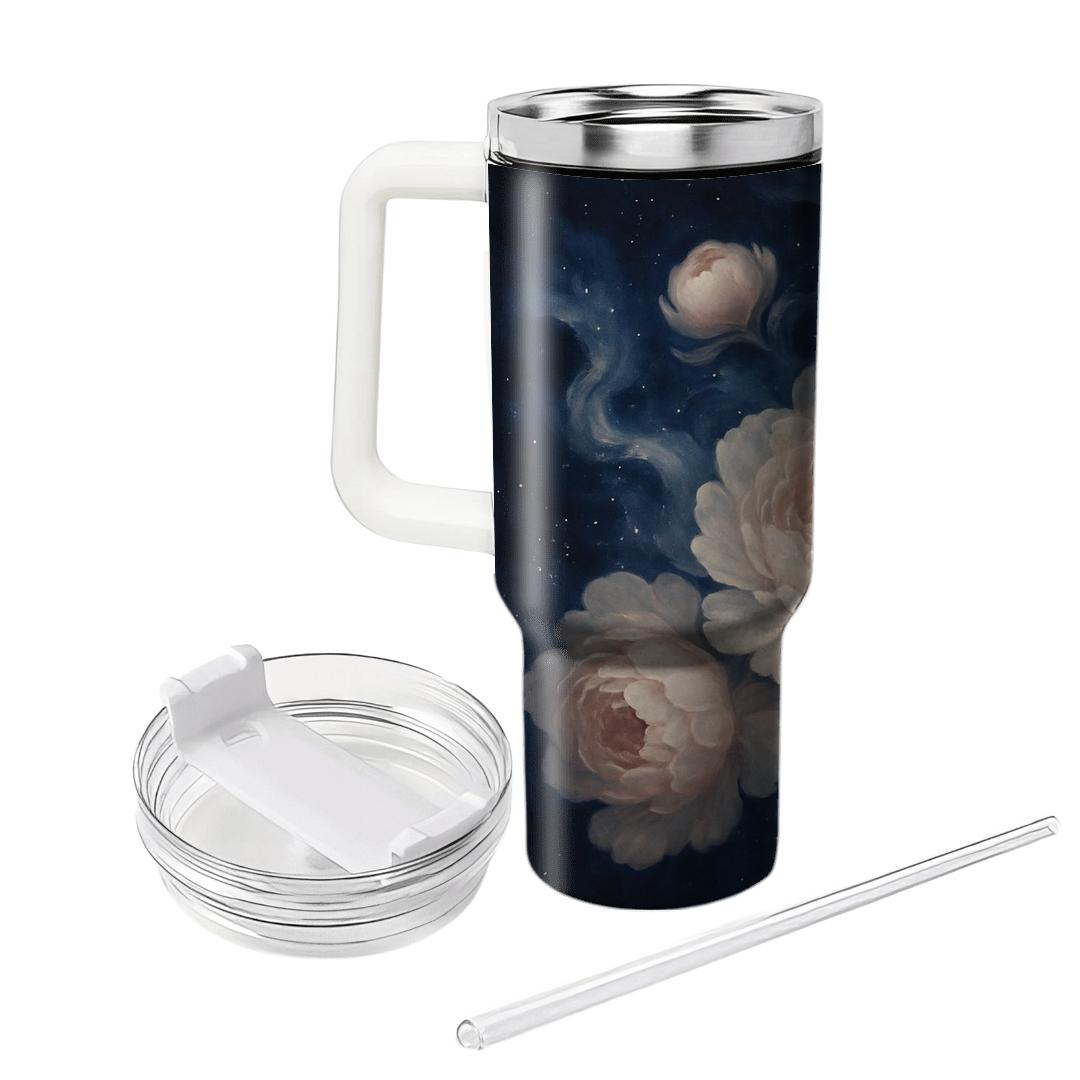 Midnight Nebula Peonies personalized tumblers
