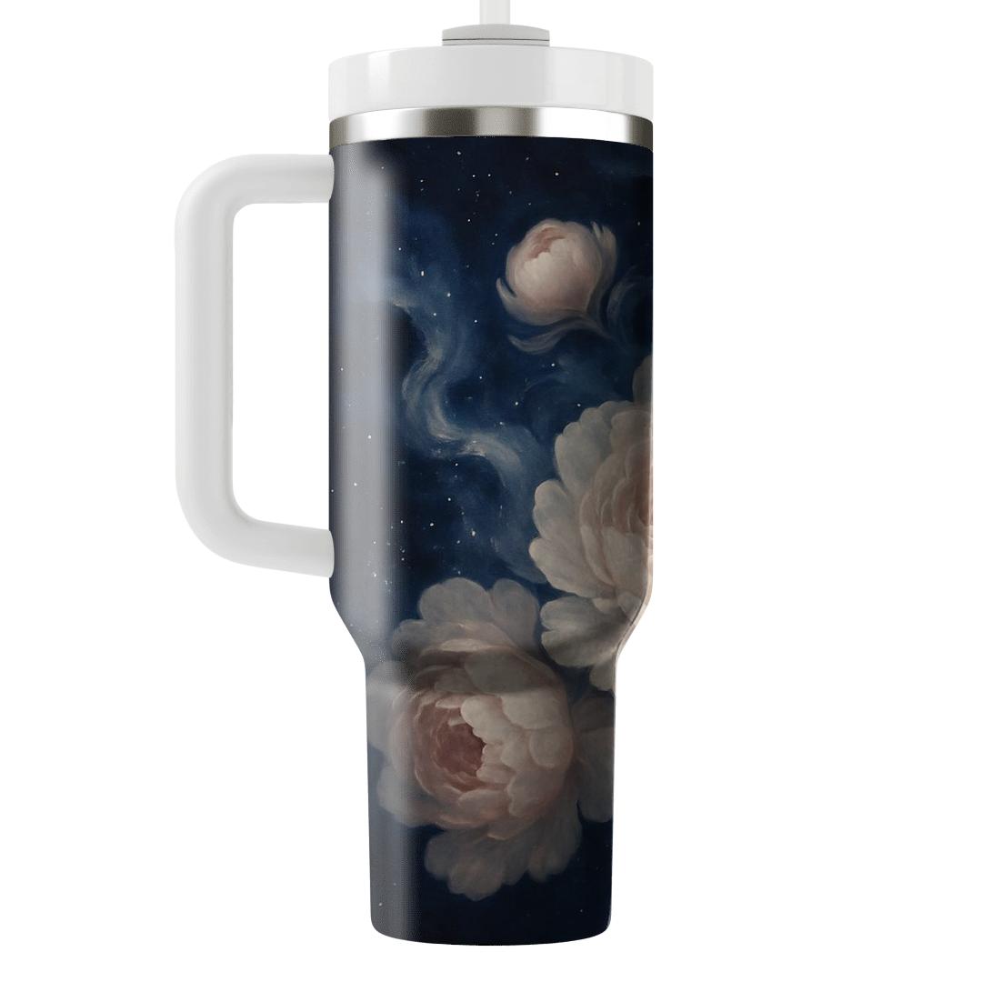 Midnight Nebula Peonies personalized tumblers