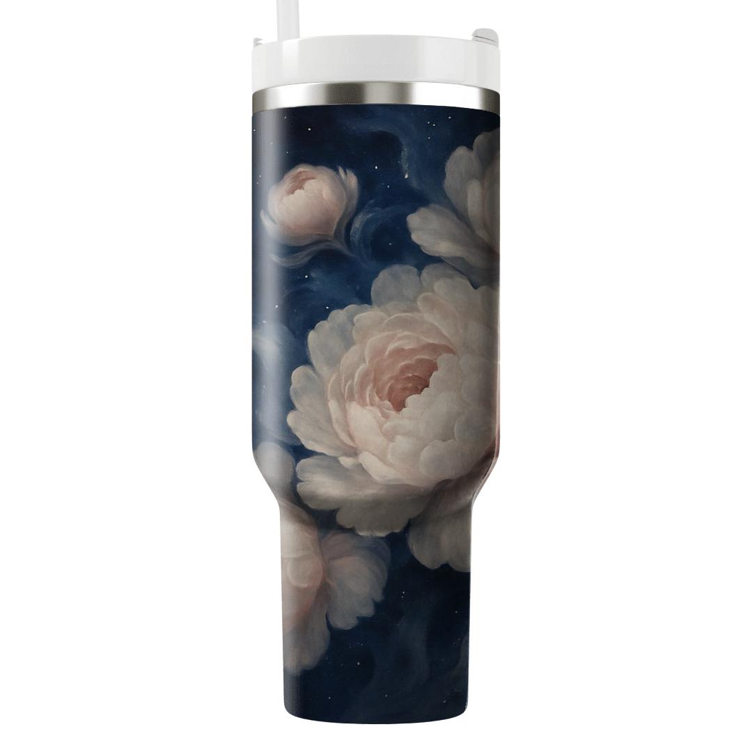 Midnight Nebula Peonies personalized tumblers
