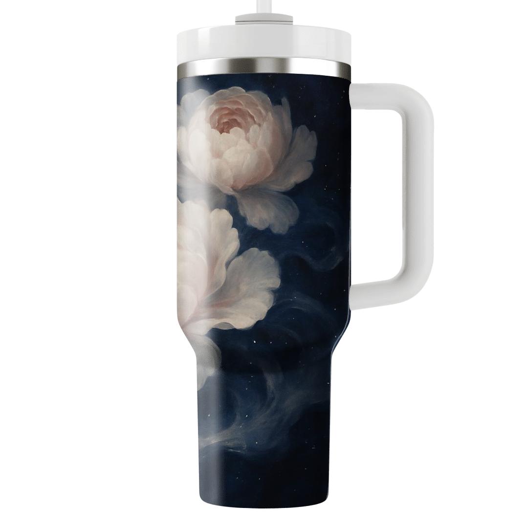 Midnight Nebula Peonies personalized tumblers