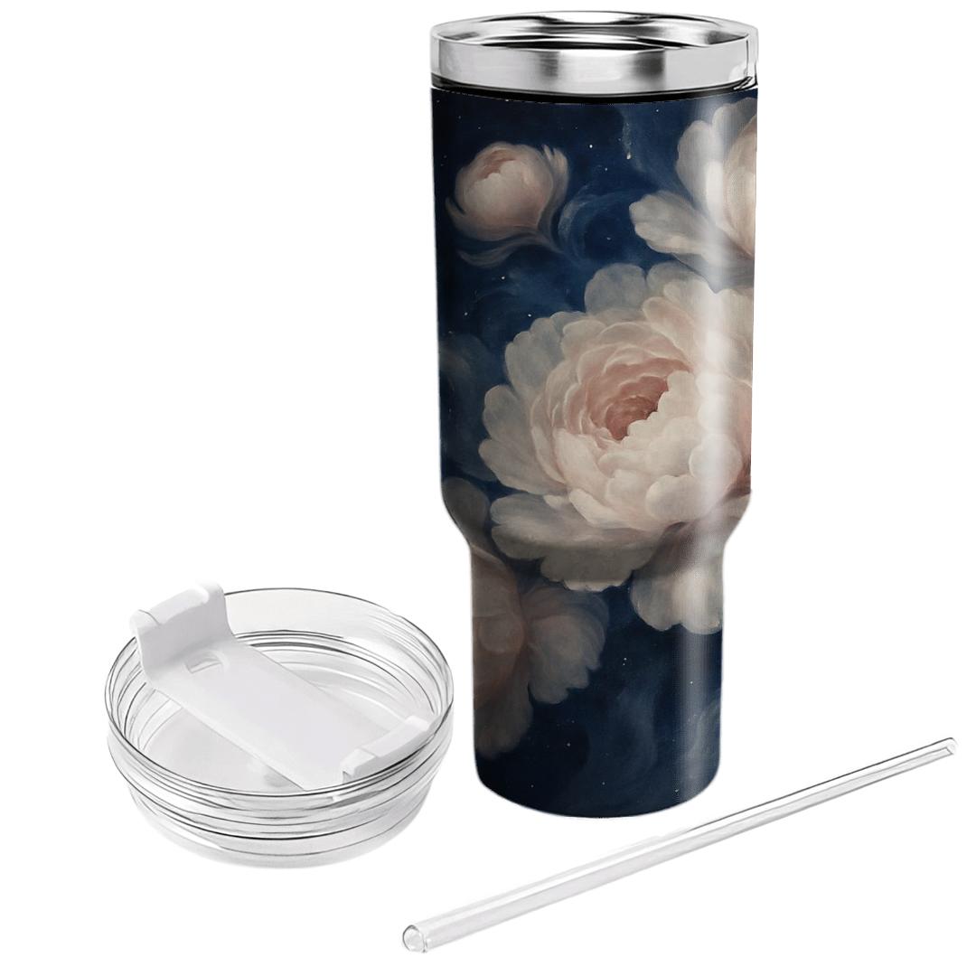 Midnight Nebula Peonies personalized tumblers