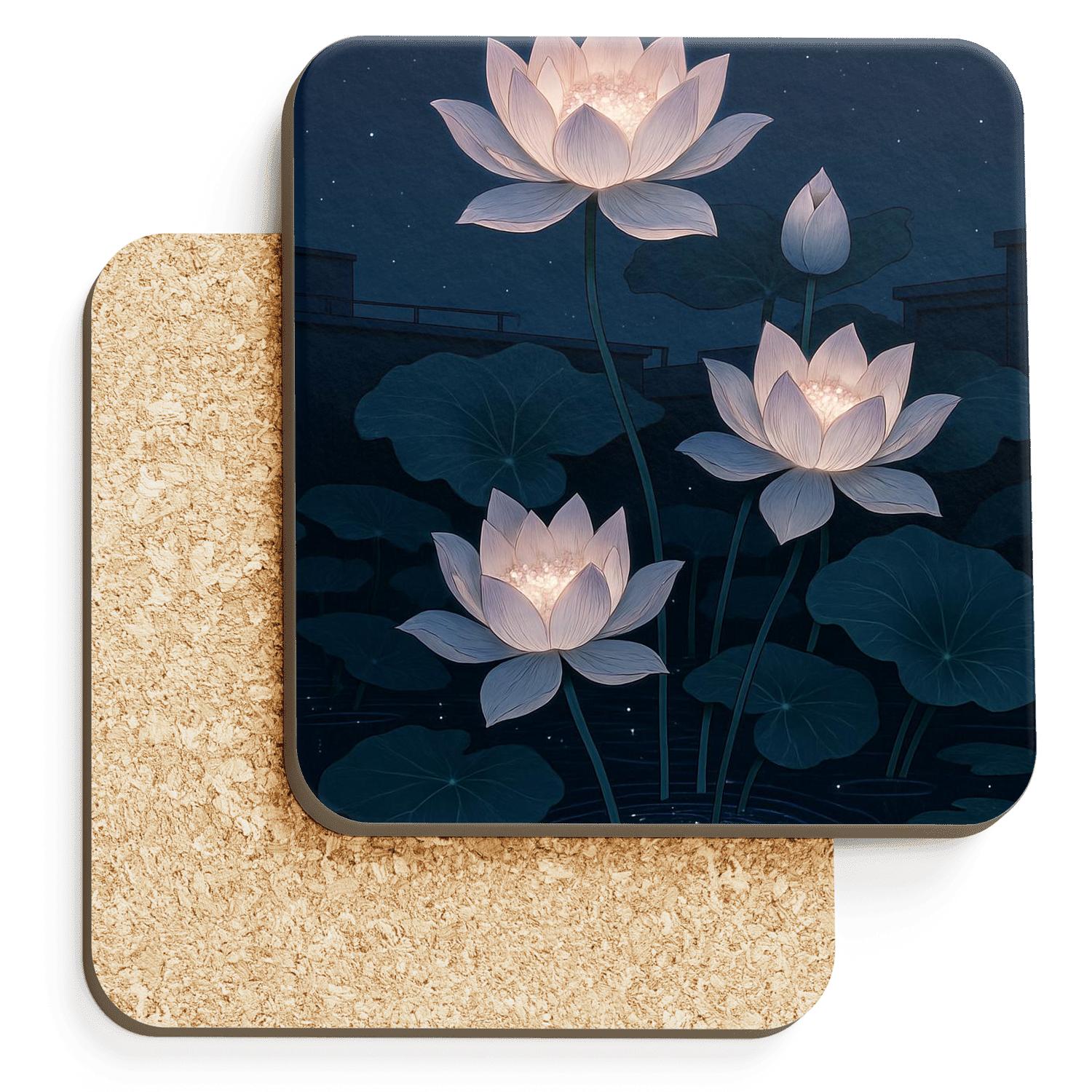 Midnight Lotus Cascade personalized drink coasters