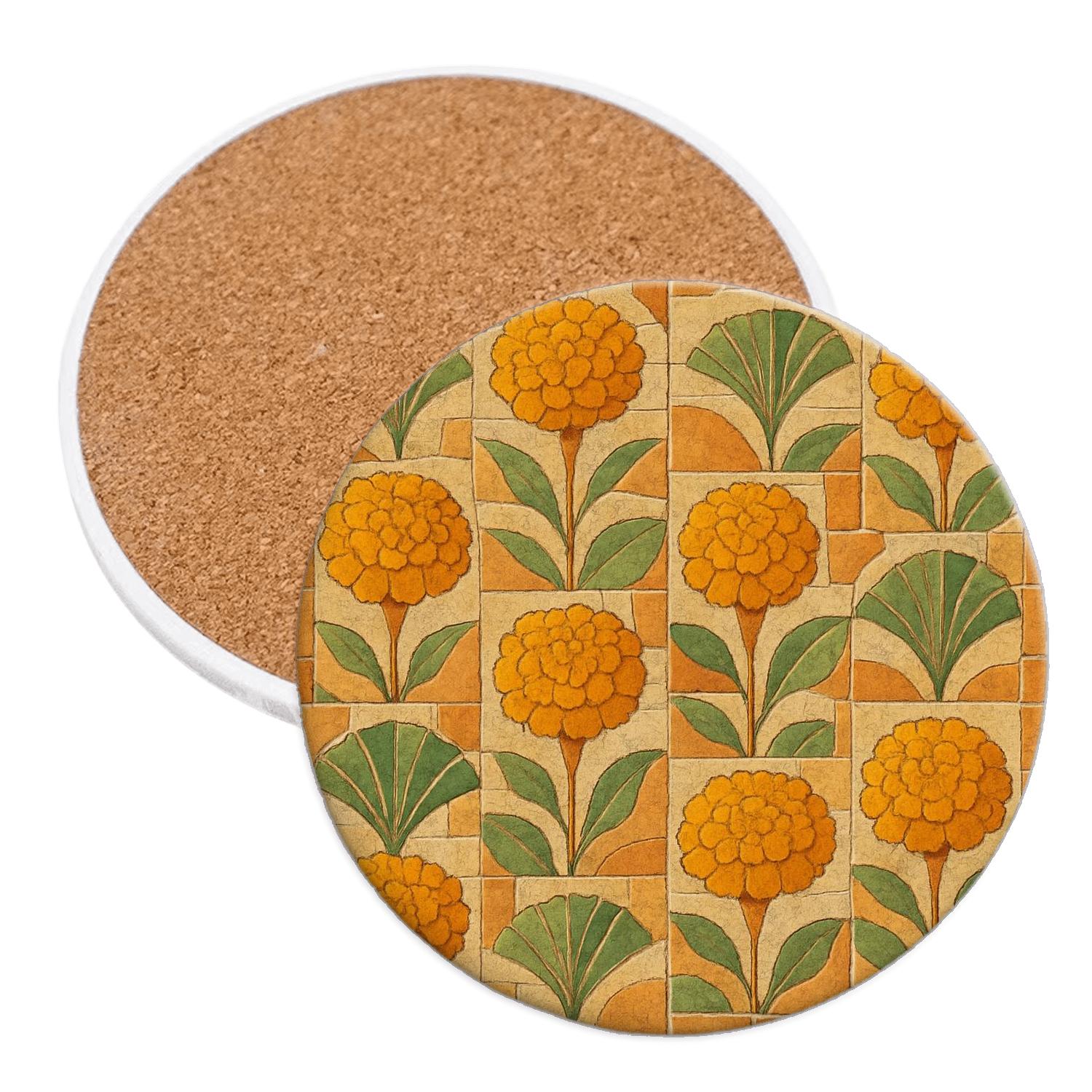 Desert Marigold Mosaic decorative beverage coasters