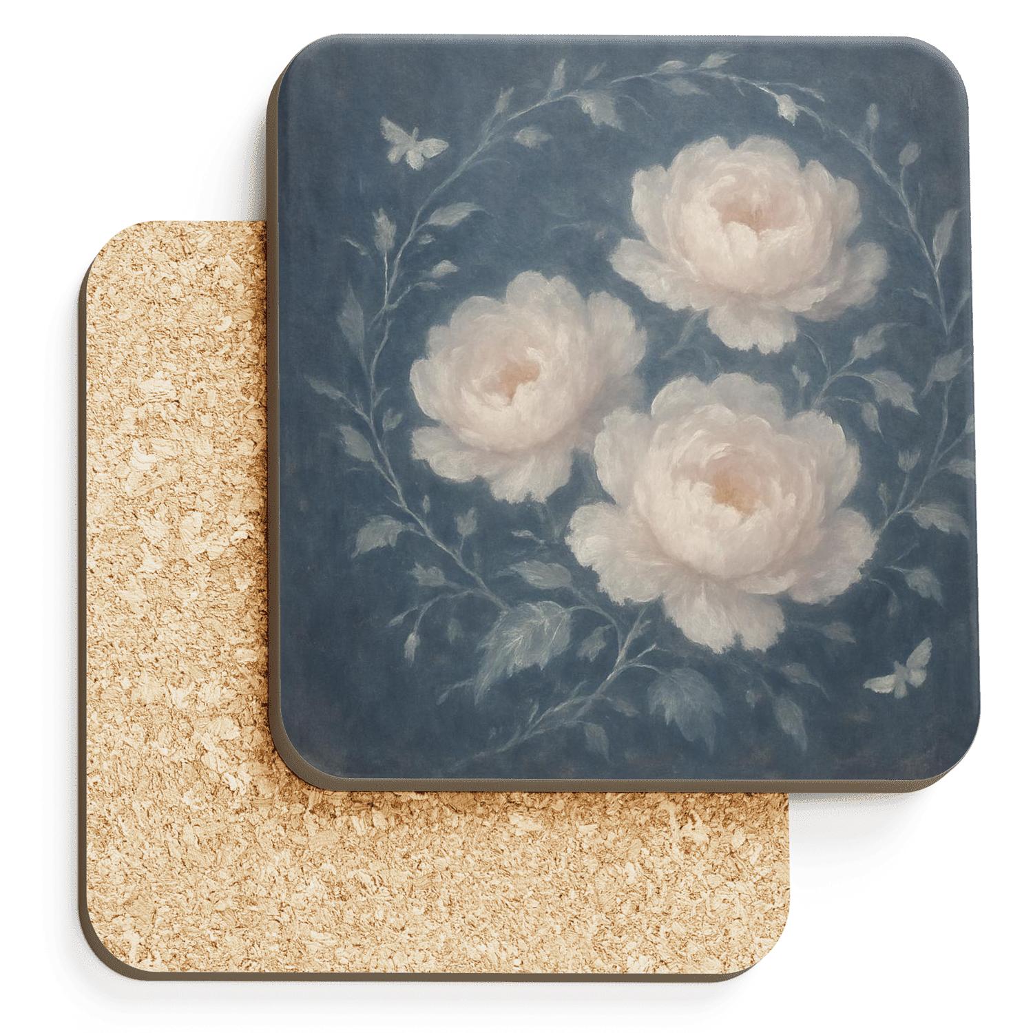 Moonlit Peony Tapestry personalized drink coasters