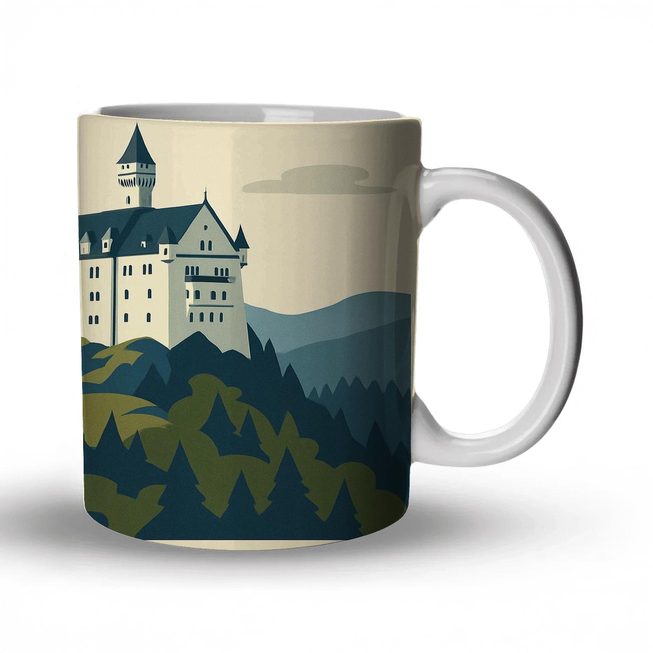 Alpine Neuschwanstein Castle View ceramic coffee mugs
