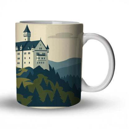 Alpine Neuschwanstein Castle View ceramic coffee mugs