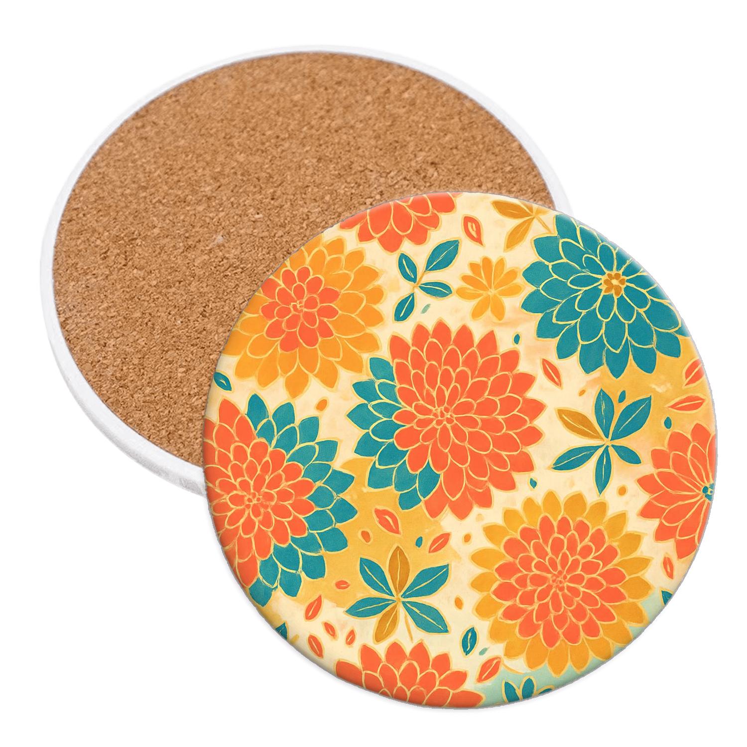 Solar Dahlia Mosaic absorbent drink coasters