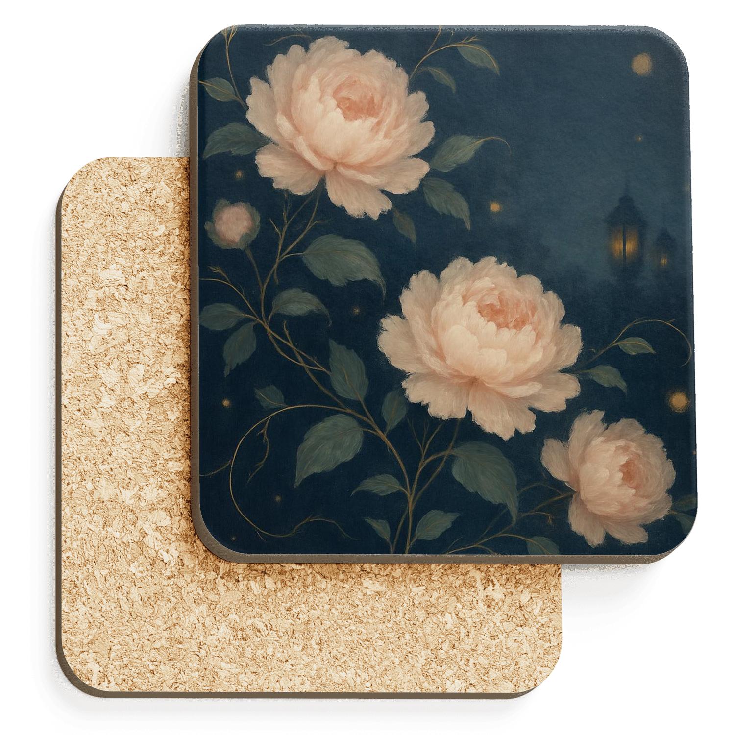 Midnight Peony Mirage cork coaster sets