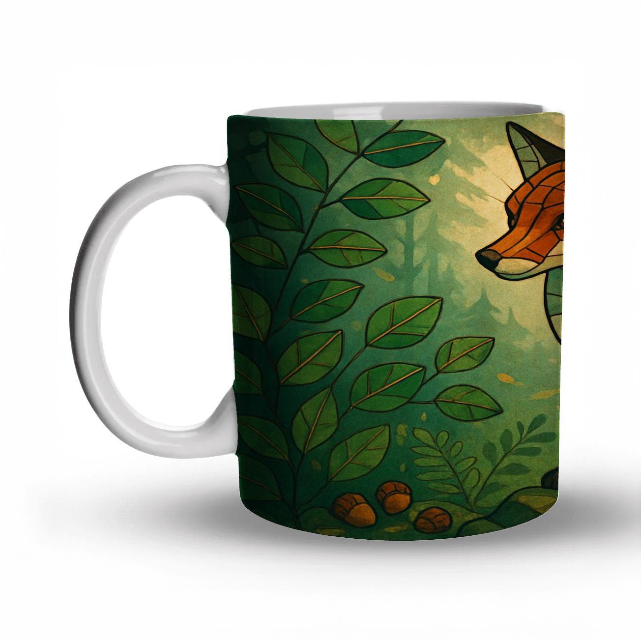 Mosaic Forest Fox ceramic coffee mugs