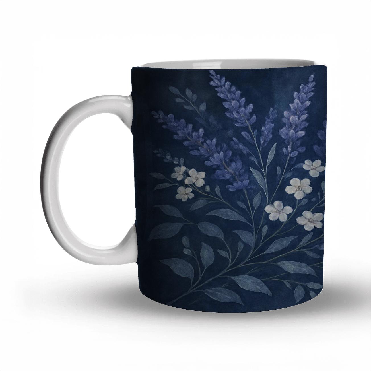 Midnight Lavender Bouquet ceramic coffee mugs