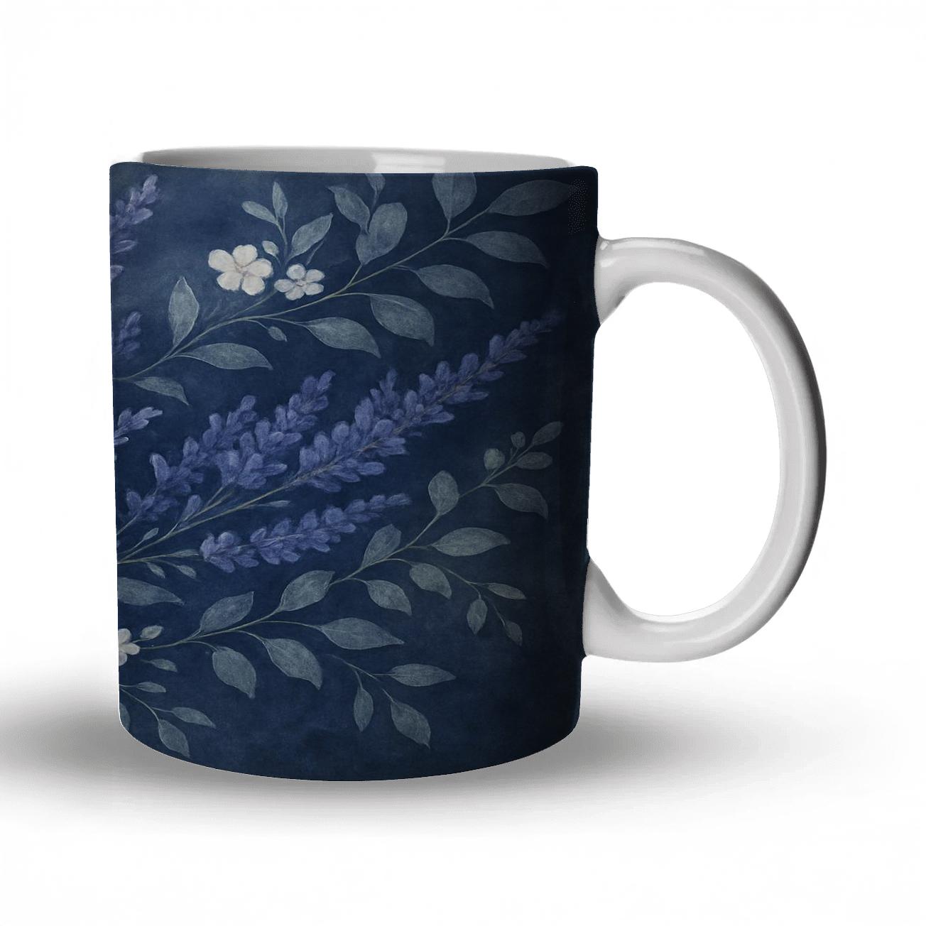 Midnight Lavender Bouquet ceramic coffee mugs