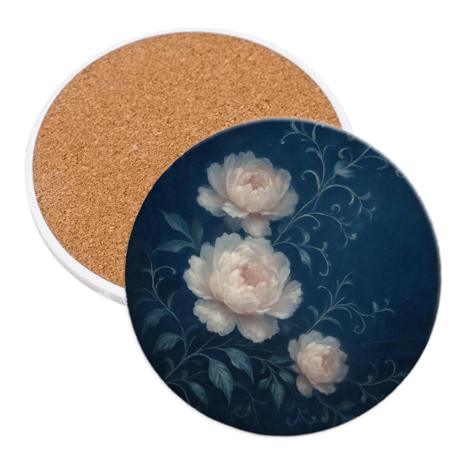 Moonlit Peony Cascade elegant tabletop coasters