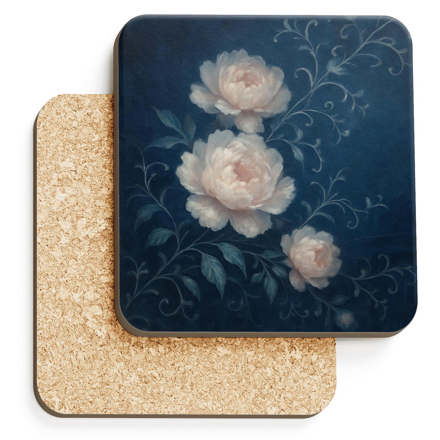 Moonlit Peony Cascade coasters for home decor