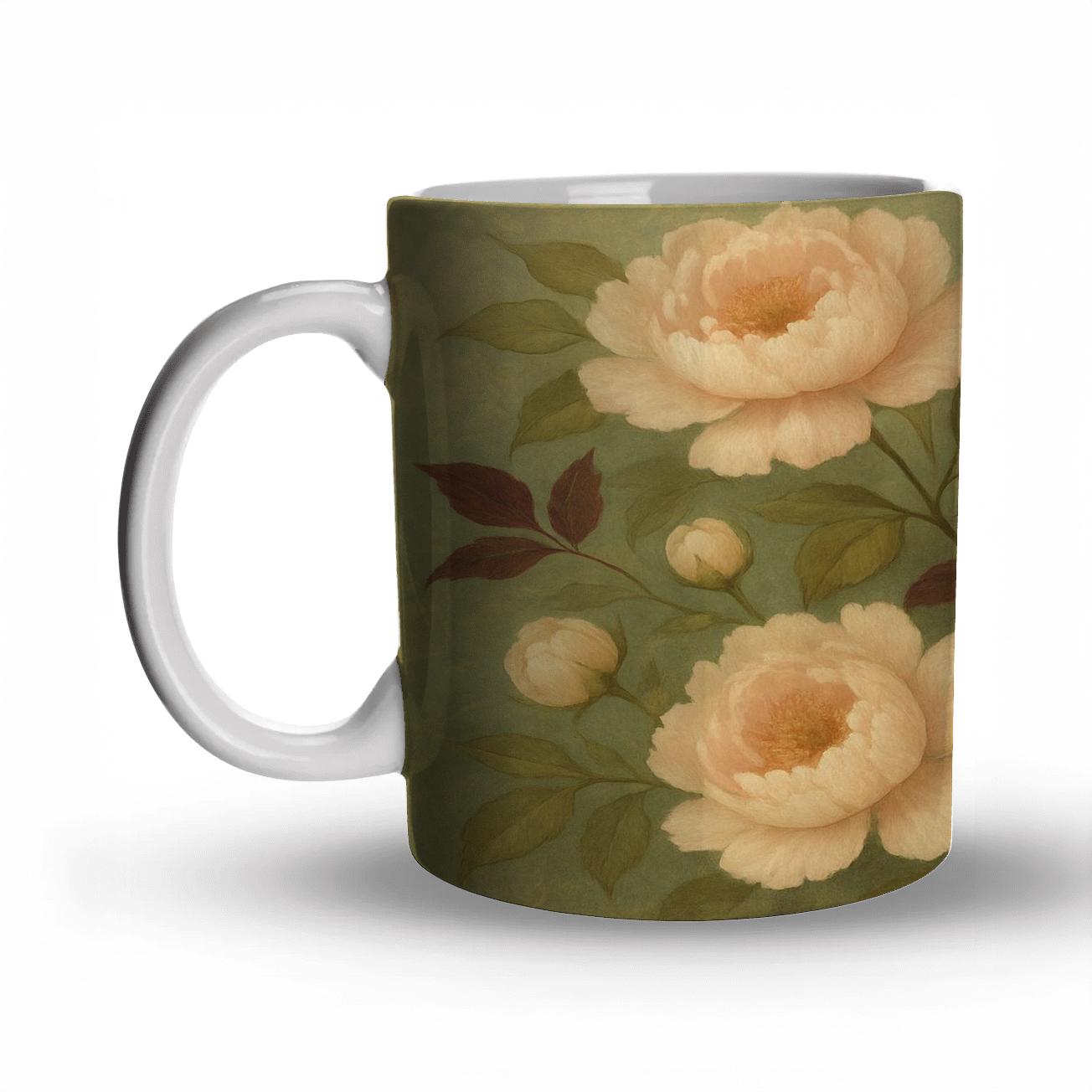 Peony Meadow Vintage travel mugs with handles