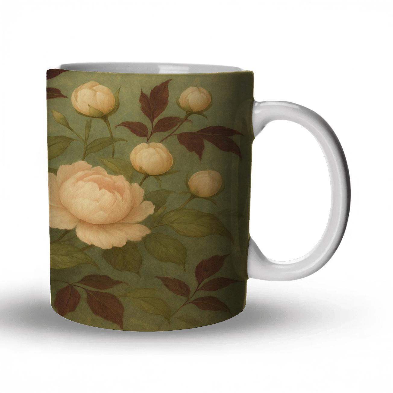 Peony Meadow Vintage travel mugs with handles