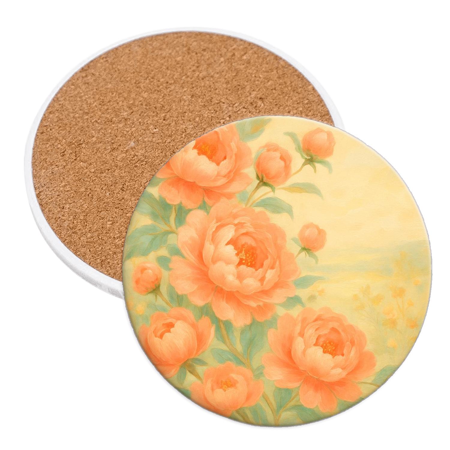 Sunlit Peony Cascade absorbent drink coasters