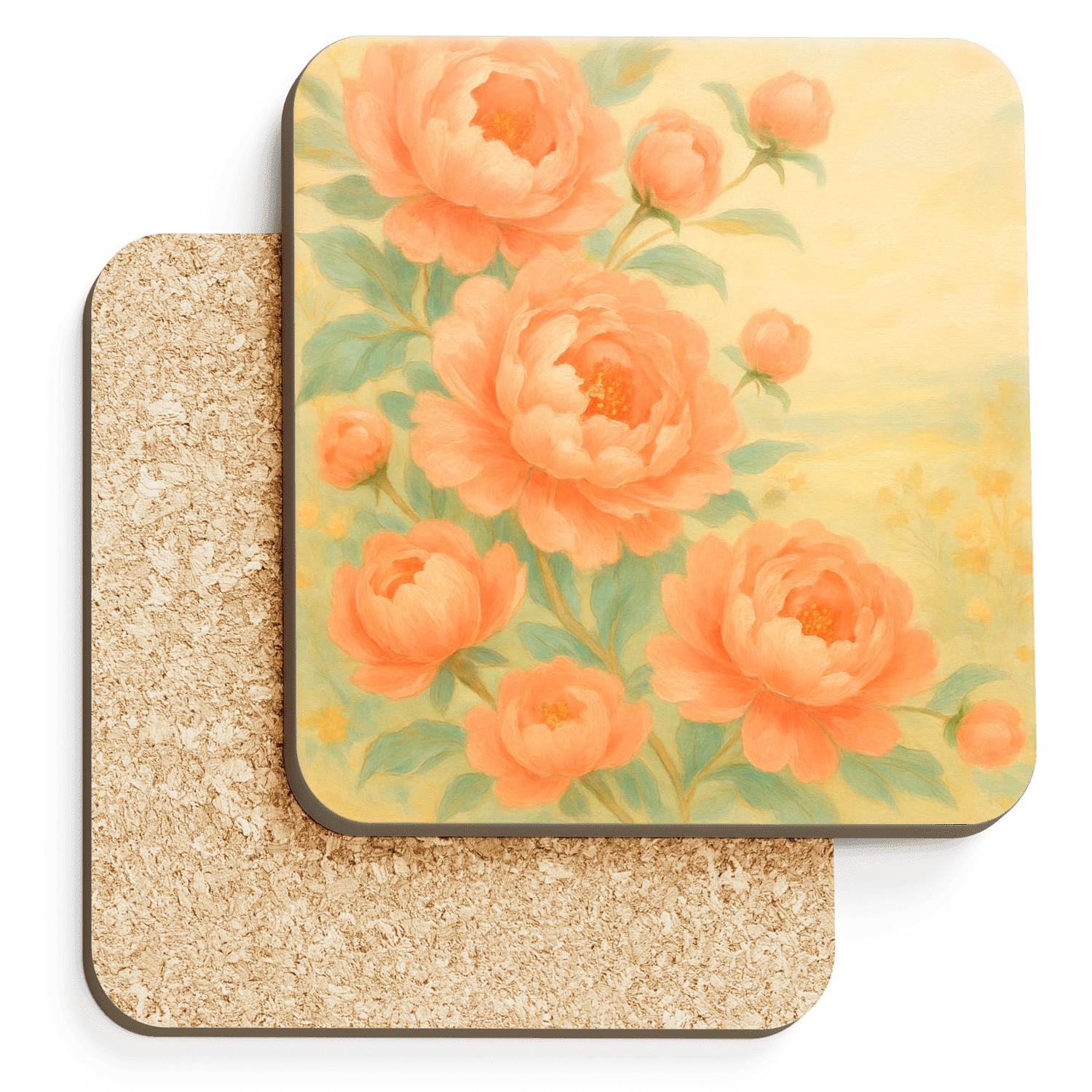 Sunlit Peony Cascade personalized drink coasters