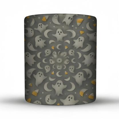 Ghostly Moonburst Tessellation With Candy Corn Array insulated thermal mugs