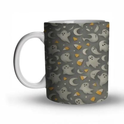Ghostly Moonburst Tessellation With Candy Corn Array insulated thermal mugs