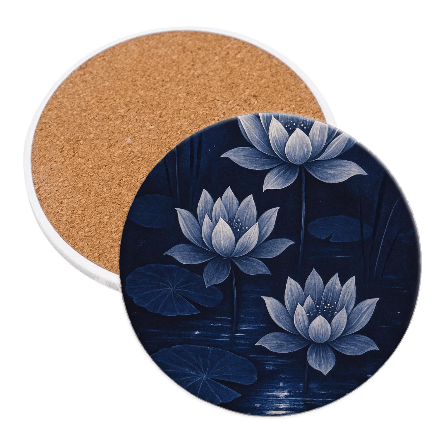 Midnight Lotus Cascade decorative beverage coasters