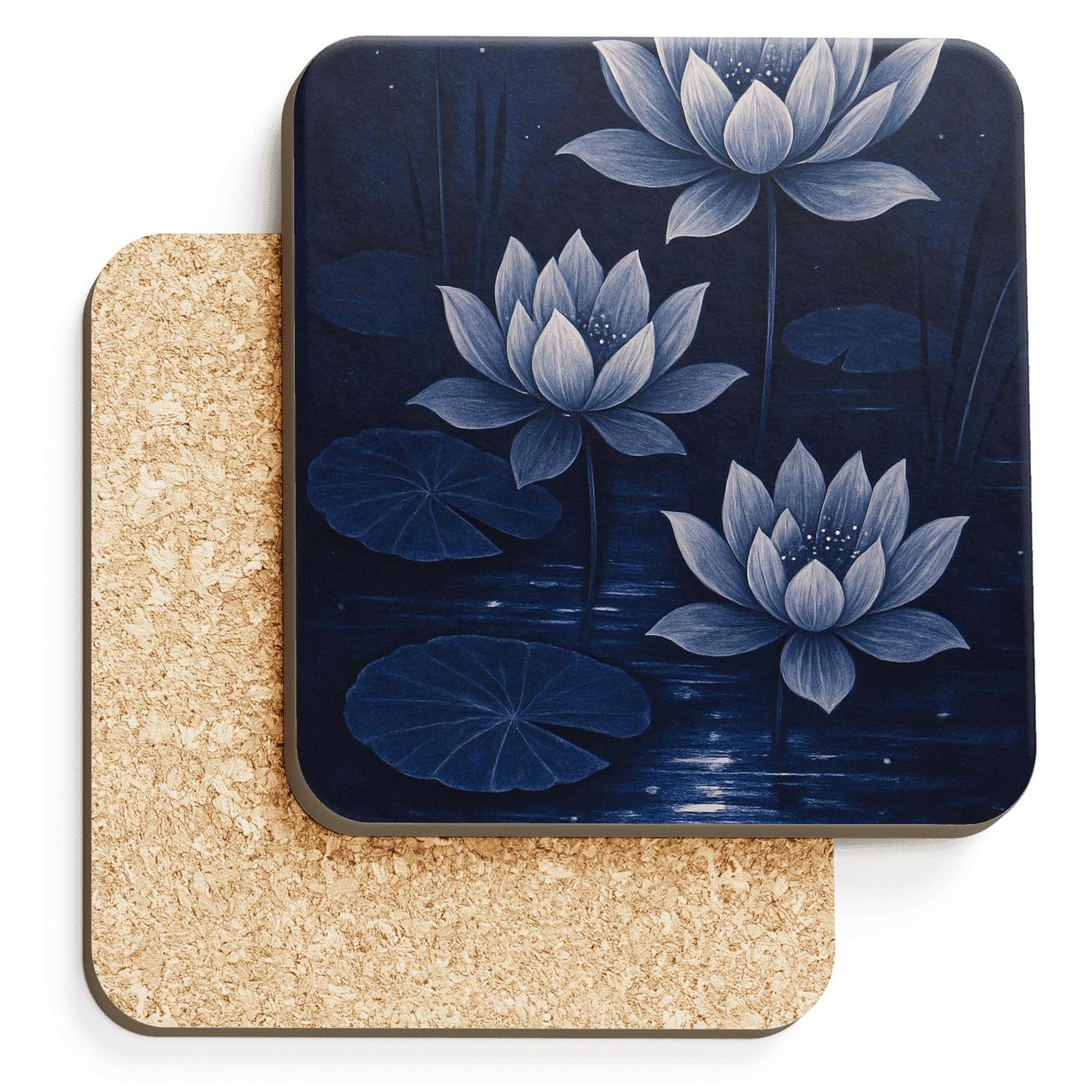 Midnight Lotus Cascade decorative beverage coasters