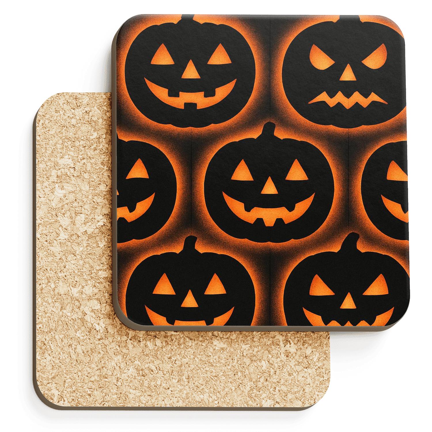 Jack O Lantern Grid On Midnight Black elegant tabletop coasters