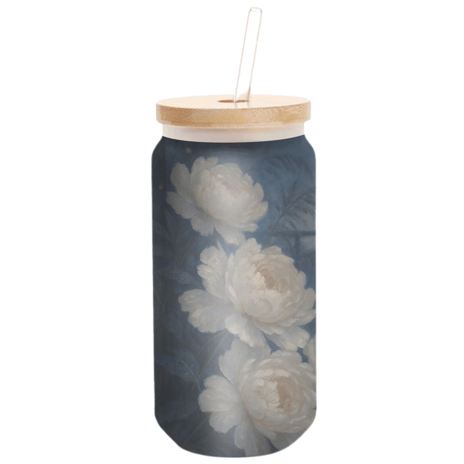 Moonlit Peony Cascade artisan blown glass drinkware