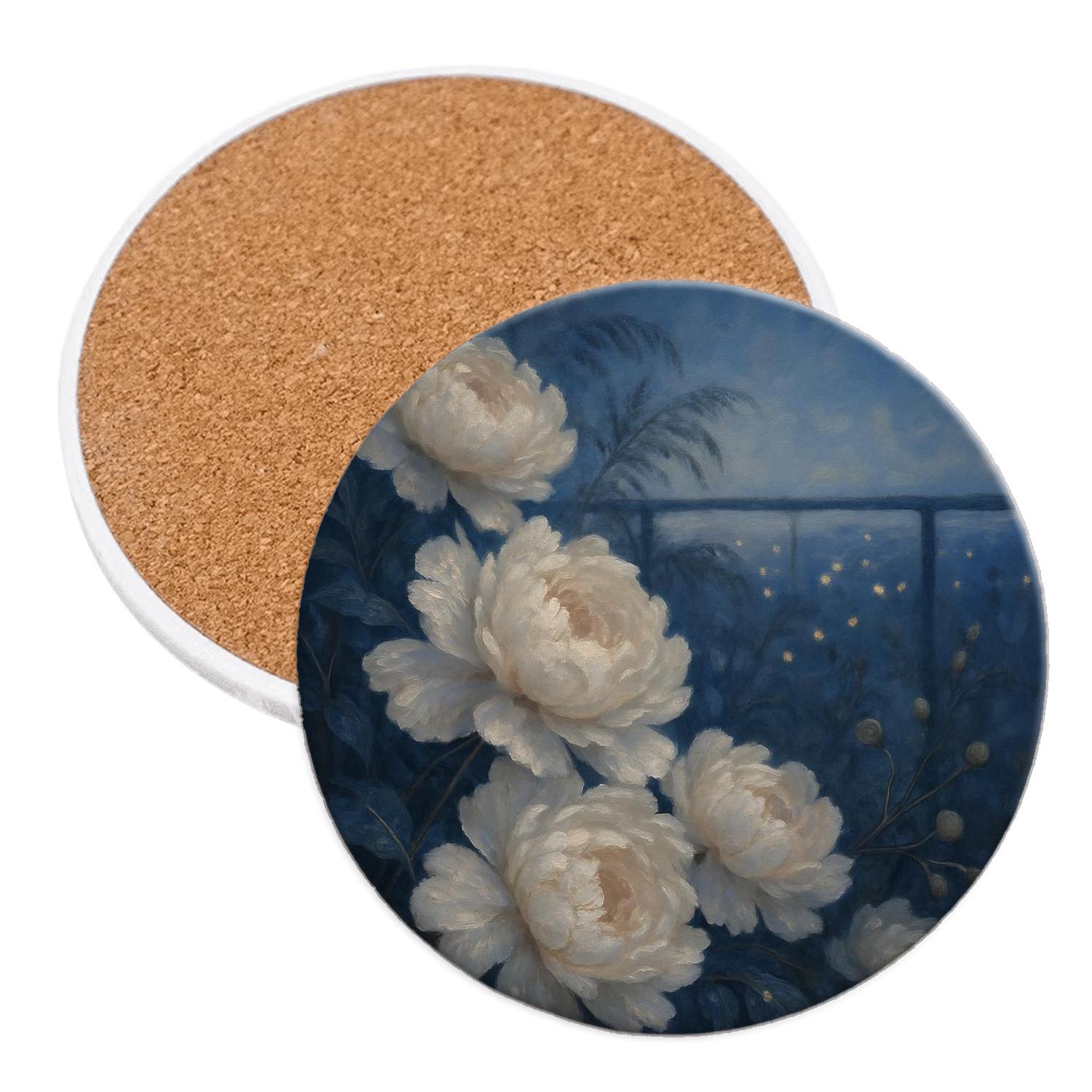 Moonlit Peony Cascade coasters for home decor