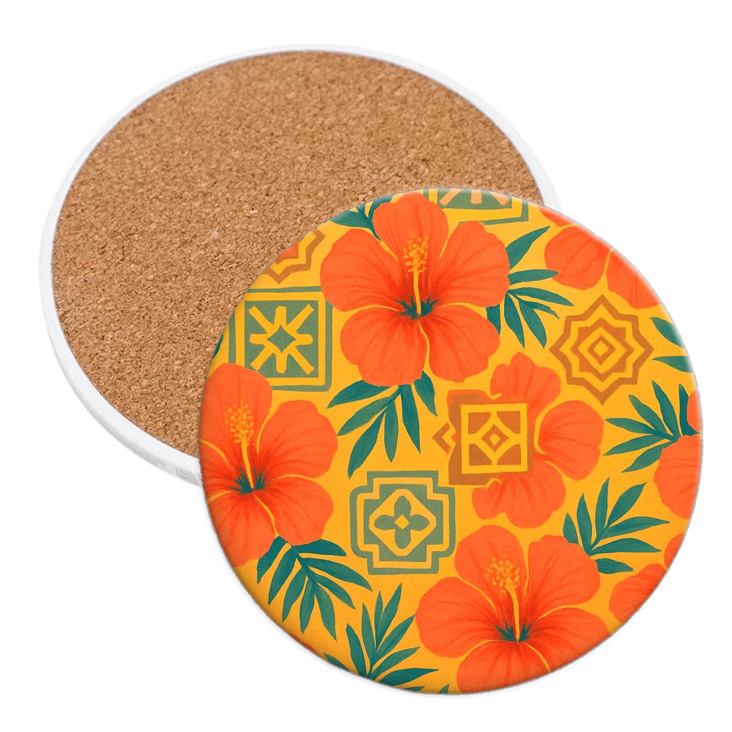 Sunrise Hibiscus Mosaic coasters for home decor