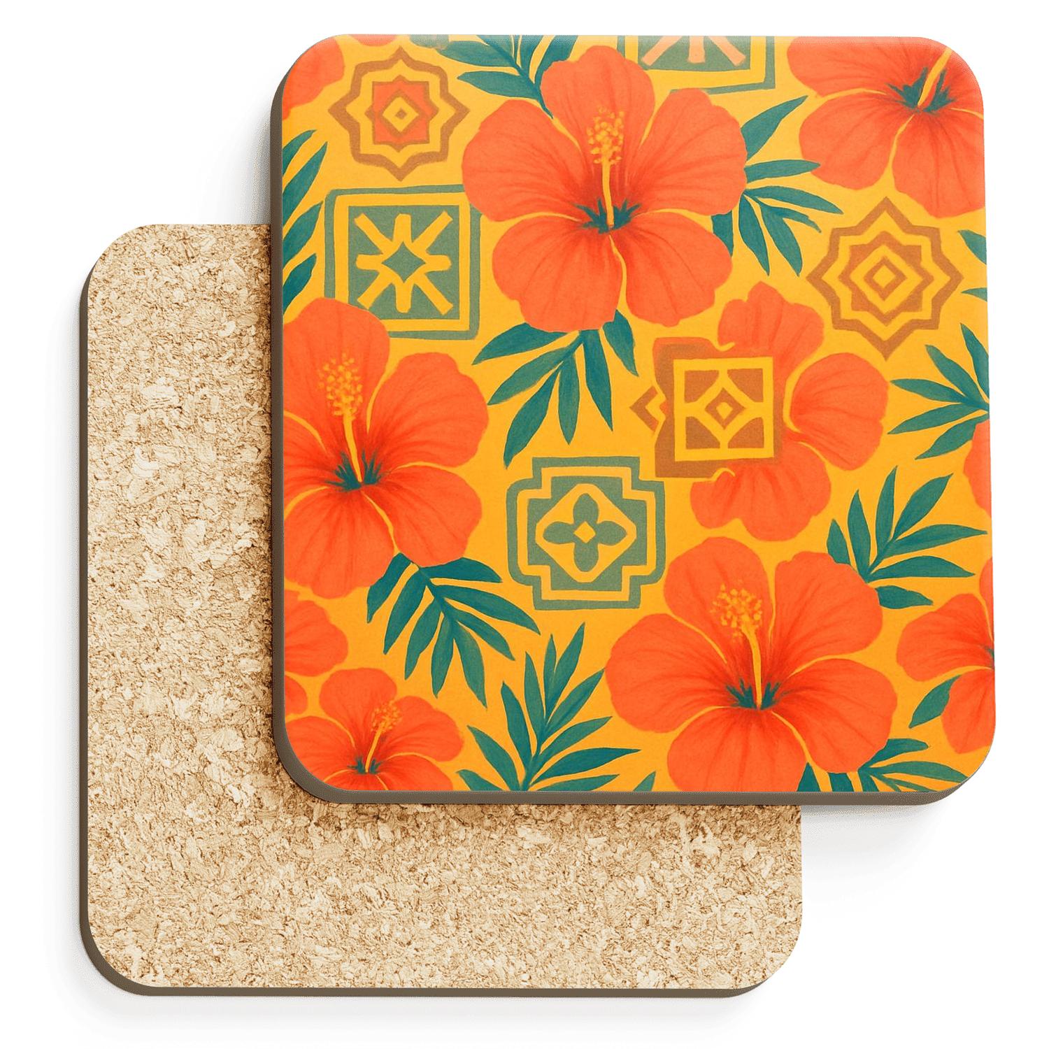 Sunrise Hibiscus Mosaic elegant tabletop coasters