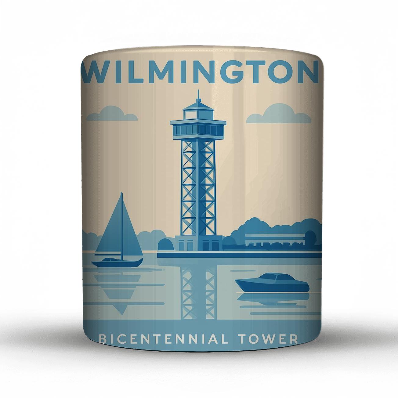 Bicentennial Tower Wilmington travel mugs with handles