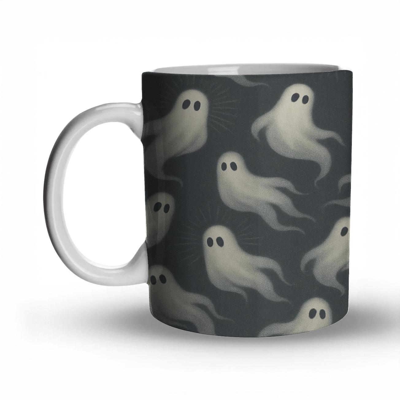 Scattered Ghostly Moonburst Tessellation travel mugs with handles